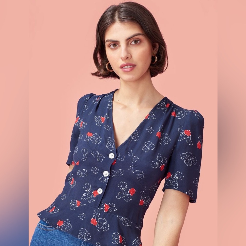 Rouje Navy Floral Button-Up Top
